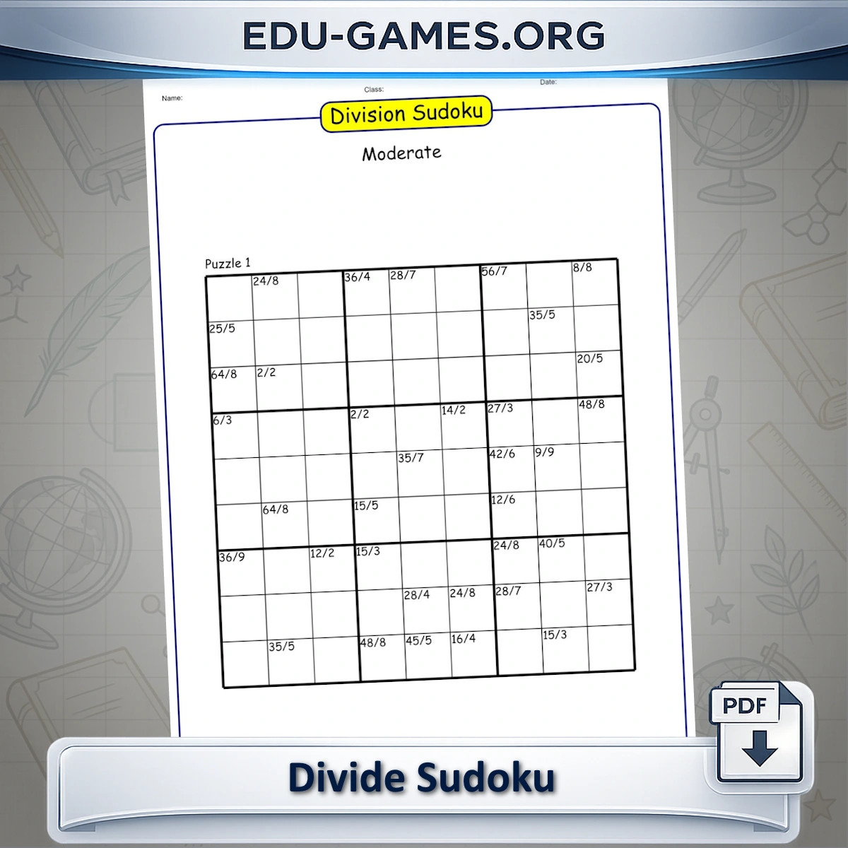 Free printable Division Sudoku puzzle generator