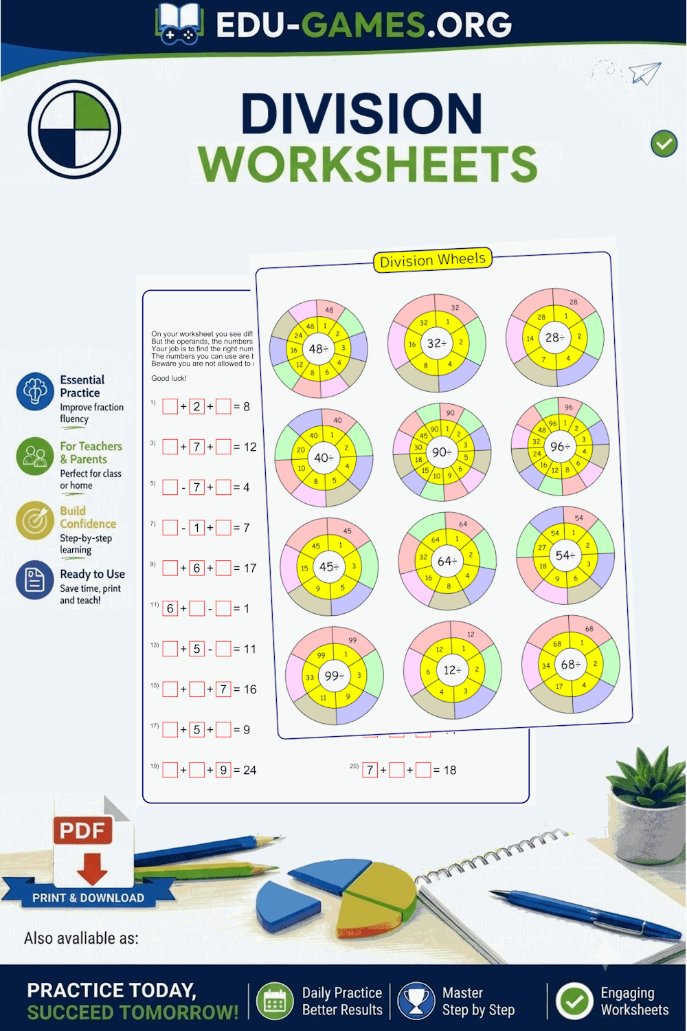 Free Printable Division Worksheets — PDF Generator with Answer Keys
