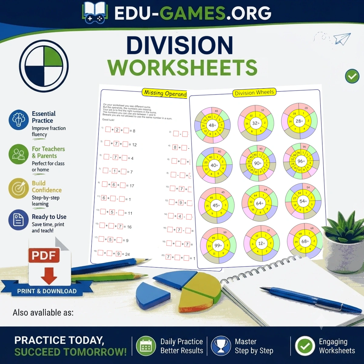 Free printable division worksheet generators