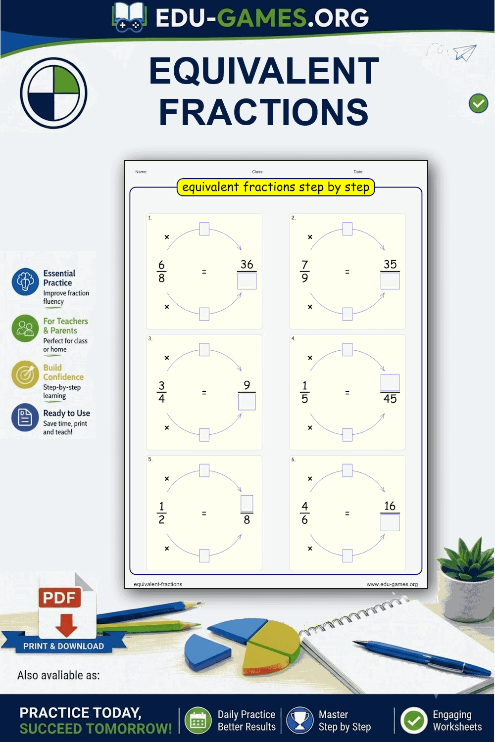 Equivalent Fractions Worksheet Generator — Free Printable PDFs