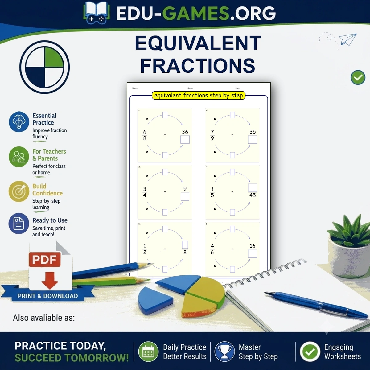 Free printable equivalent fractions worksheet generator