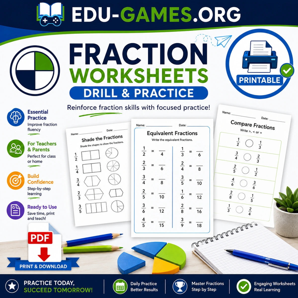 Free printable dividing fractions worksheets