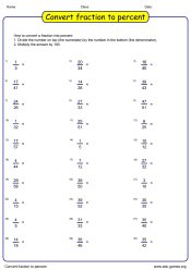 Printable worksheet for converting fractions to percentages
