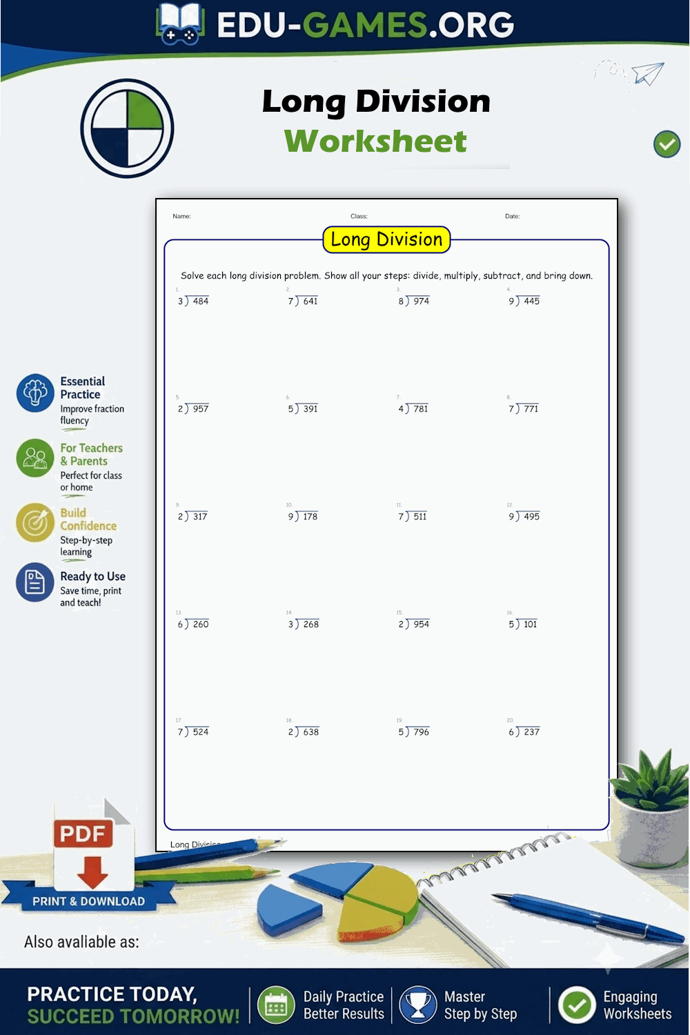 Long Division Worksheets With Decimals — Free Printable PDF