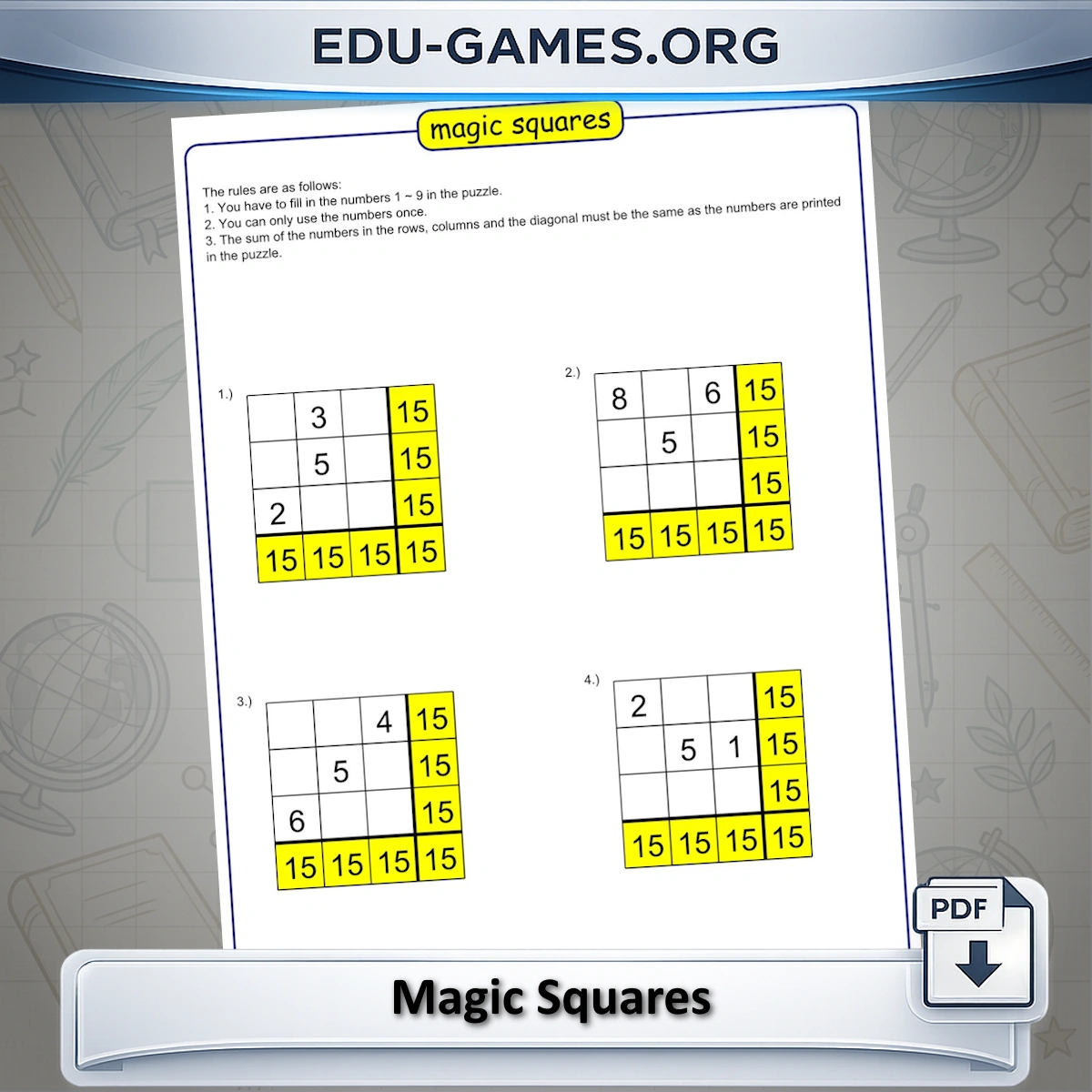 Free printable magic square puzzle generator