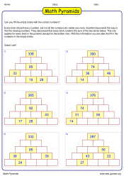 Math Pyramid – Printable Addition and Subtraction Game Worksheet