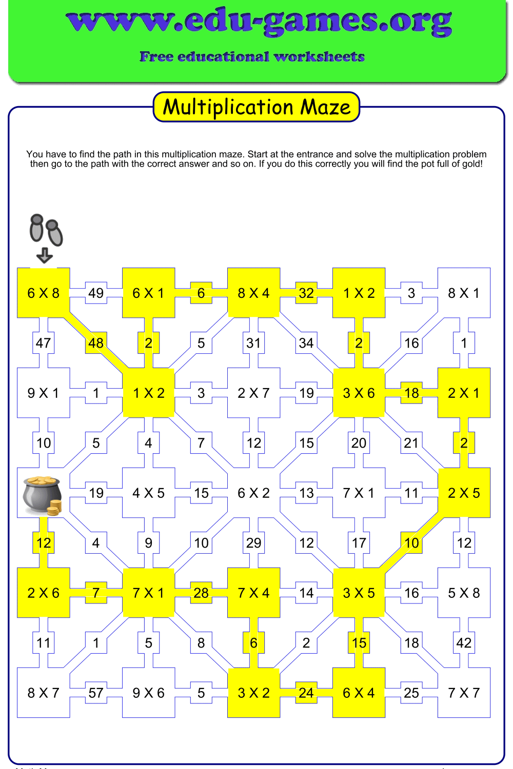 Preview of a printable Multiplication Maze worksheet.