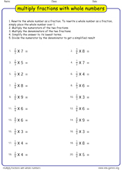 Multiplying fractions with whole numbers worksheet generator – adjustable difficulty for kids