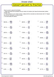 Printable worksheet for converting percentages to fractions