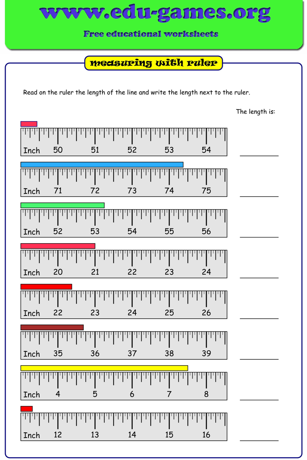 Free Reading a Ruler Worksheet — Measuring with a Ruler
