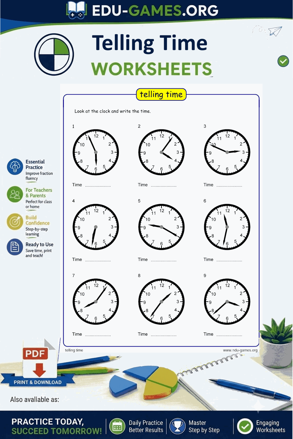 Telling Time Worksheet Maker — Free Printable PDF with Answer Key
