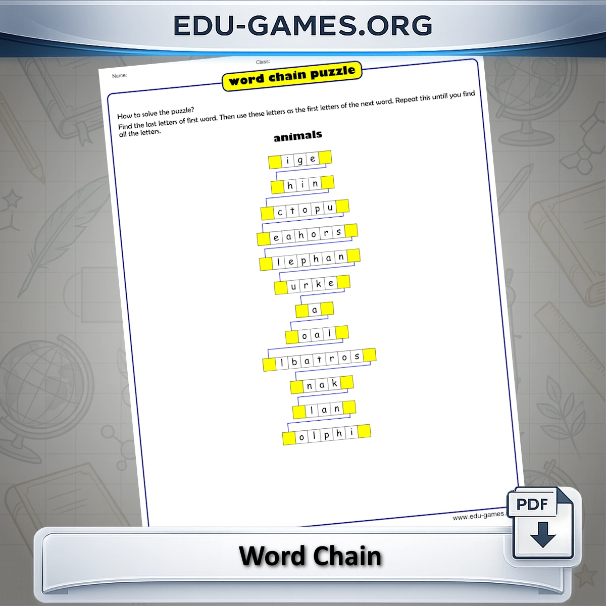 Free printable word chain puzzle maker