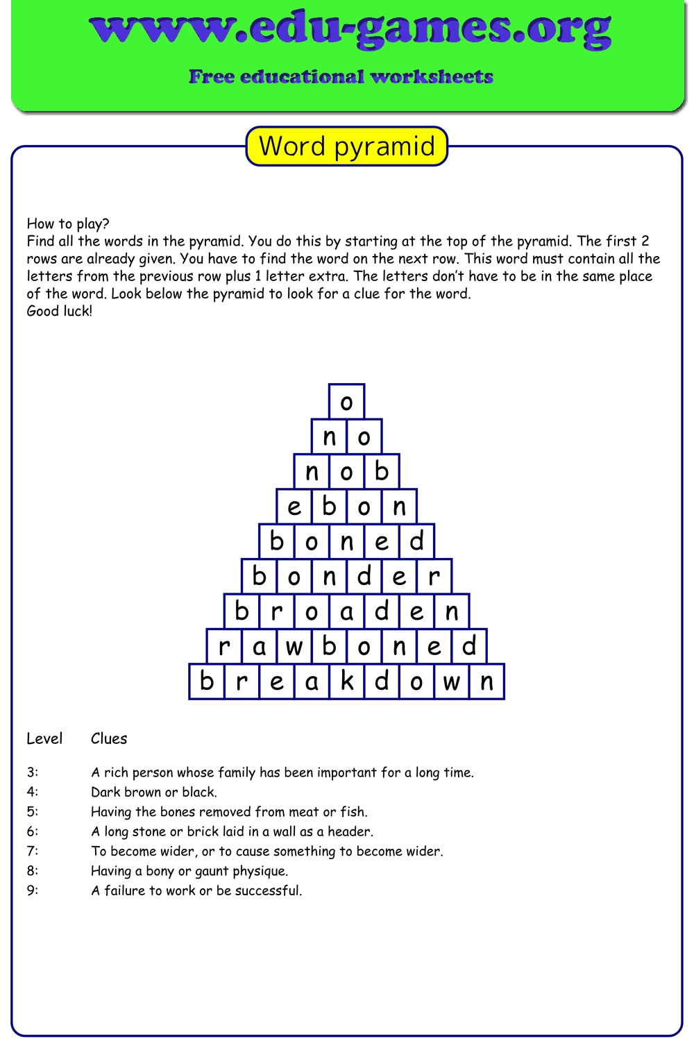 Free Word Pyramid Puzzle Maker