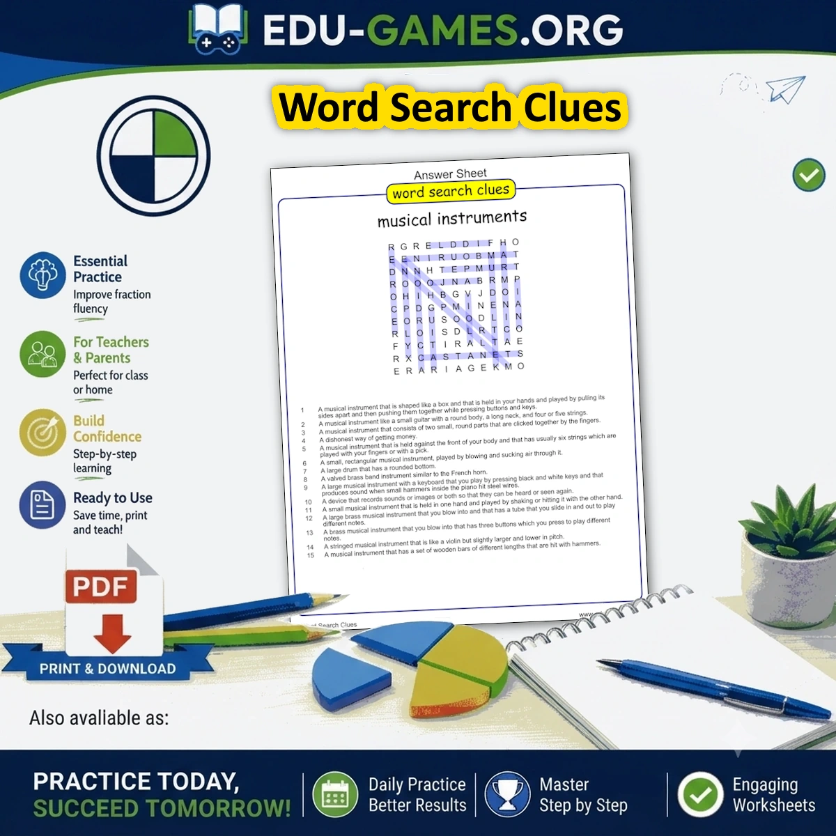 Free printable word search clues puzzle maker — customize for any classroom topic